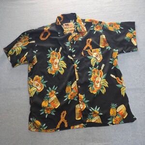 InGear Fashions Mens XL Hawaiian Shirt Black Pineapple Ukulele Tropical‎ Aloha